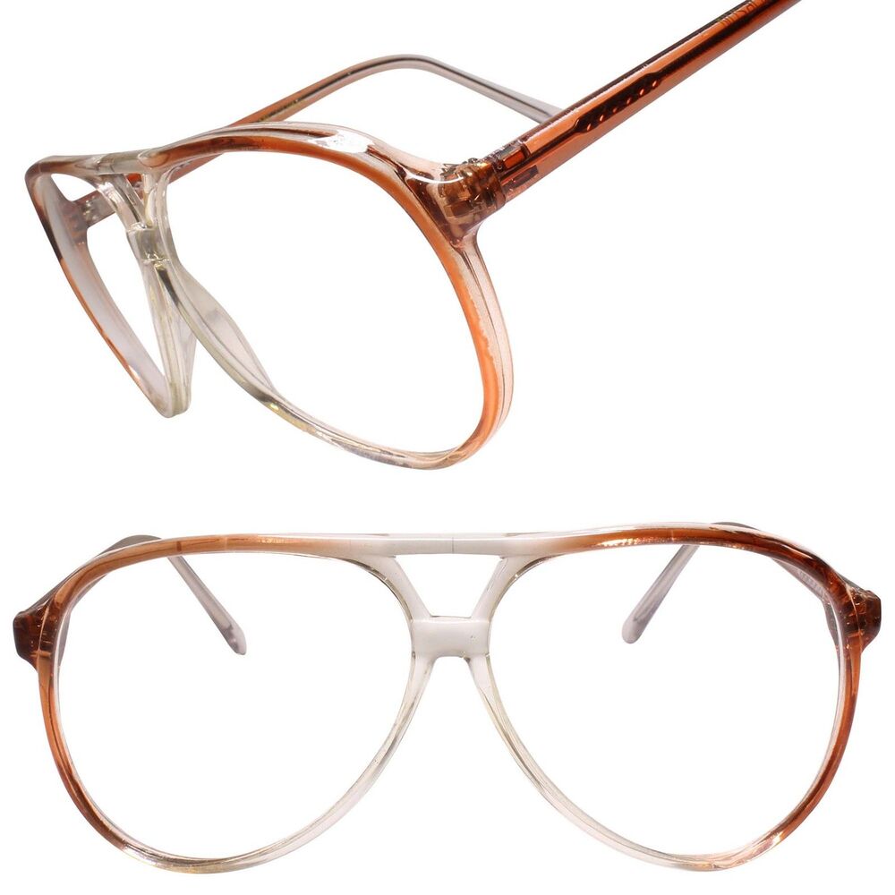Classic True Genuine Vintage Retro Aviation Clear Lens Glasses Brown Frame